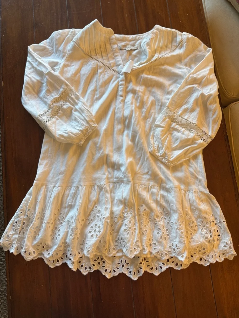LOFT NWT Romantic Coastal White Eyelet Long Sleeve Boho Chic Mini Dress - Picture 8 of 12